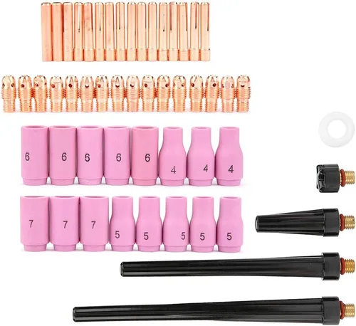 Vista 9 de Piezas de la antorcha de soldadura, 53 unids tig soldadura antorcha cuerpo partes gas lente boquilla boquilla kit taza para WP-9 20 25