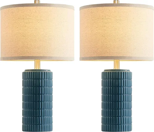 Vista 9 de AIEAMPDO Juego de 2 lámparas de mesa de cerámica estilo granja de 23'' para sala de estar, lámpara rústica para mesita de noche para dormitorio