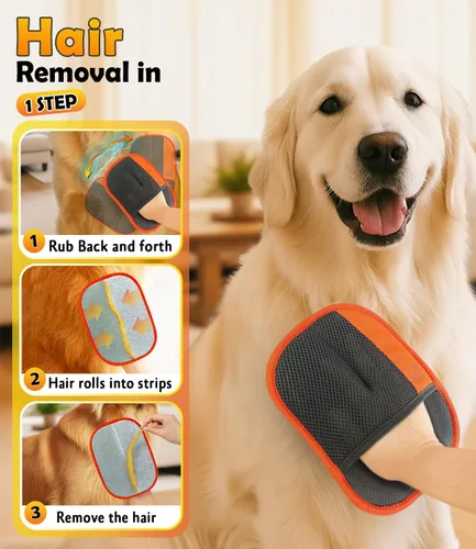 Vista 2 de Guante de depilación de mascotas para muebles y ropa, removedor electrostático reutilizable de pelo de mascotas para sofá, alfombra, ropa de cama