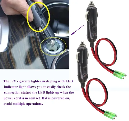 Vista 6 de Enchufe macho para encendedor de cigarrillos de 16 AWG, cable de 12 V, enchufe macho con conductores, fusible de 10 A, cable de enchufe macho