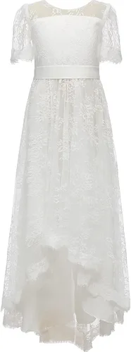 Vista 3 de Una línea de encaje marfil manga larga vestido de niña de las flores Boho rústico vestidos de primera comunión