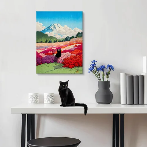 Vista 3 de Divertido póster de lienzo de gato negro japonés, arte de pared de gatos en pinturas famosas, impresiones estéticas de gatos y gatos en pinturas