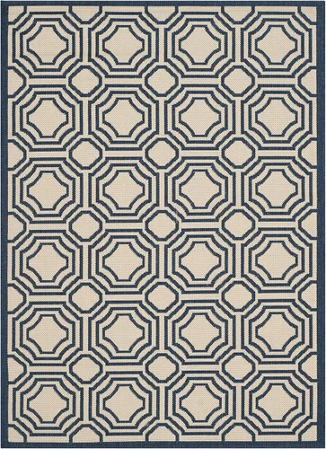 Vista 2 de SAFAVIEH Alfombra lavable al aire libre Courtyard Collection – 4' x 5'7", beige y azul marino, no desprende pelusa y fácil limpieza, ideal