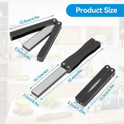 Vista 4 de Piedra de afilar cuchillos plegable, afilador de doble cara, afilador rápido portátil para afilar cuchillos de cocina, tijeras, picador (negro)