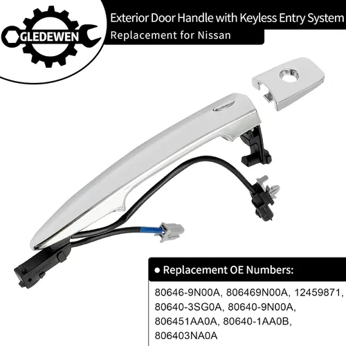 Vista 3 de Manija de puerta del conductor cromada, compatible con Nissan Sentra Murano Maxima Leaf 2009-2018, con sensor y sistema de entrada inteligente sin