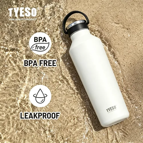 Vista 8 de TYESO Botella de agua de acero inoxidable aislada al vacío, botella de agua aislada con asa de transporte de silicona suave (blanco, 17 onzas)