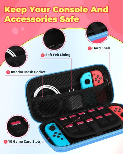 Vista 3 de Xinocy Carrying Case for Nintendo SwitchSwitch OLED Travel Carry Cases for Teen Kids Boys Girls Cute Kawaii Girly Cartoon Portable Hard Shell Covers
