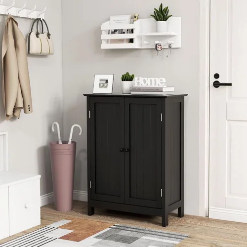 Vista 2 de COSTWAY Armario de almacenamiento de baño, organizadores de baño independientes y almacenamiento con puertas y estante ajustable, gabinete de piso
