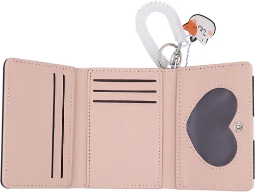 Vista 6 de Eilova Orityle Bonita cartera de gato para niñas y adolescentes, niños y mujeres, delgada de tres pliegues, tarjetero organizador con colgante