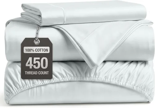 Vista 57 de LANE LINEN Sábanas de cama individual – 450TC algodón peinado de fibra larga de alta calidad, color blanco Soft & Breathable Twin Sheet &