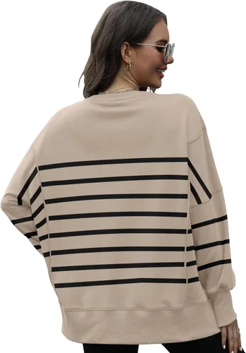 Vista 4 de GUNEST Sudaderas de gran tamaño para mujer, cuello redondo, manga larga, casual, con abertura, ropa de moda 2023