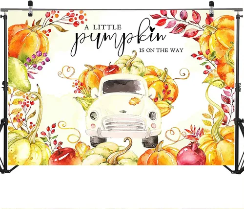 Vista 3 de Mocsicka Telón de fondo de calabaza para baby shower, camión, otoño, baby shower, decoración de fiesta, fondo de calabaza, baby shower, fotografía