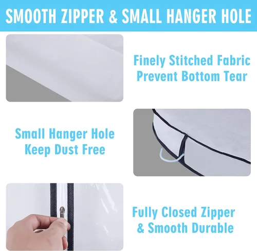 Vista 4 de Bolsas de ropa de 50 pulgadas para colgar ropa, fundas transparentes a prueba de trajes con refuerzos de 4 pulgadas para almacenamiento en armario