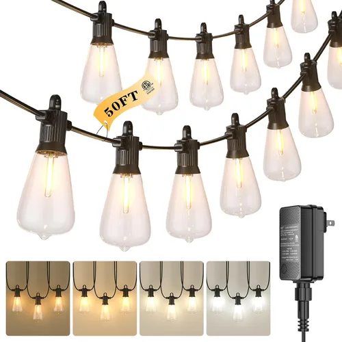 Vista 17 de Kawaya Guirnalda de luces para patio al aire libre: luz LED de 25 pies para patio exterior con 12 bombillas vintage inastillables - 2700 K regulable