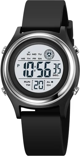 Vista 7 de Relojes digitales para mujer, pantalla LED, correa de silicona, reloj militar, multifunción, impermeable, alarma, cronómetro, retroiluminación LED