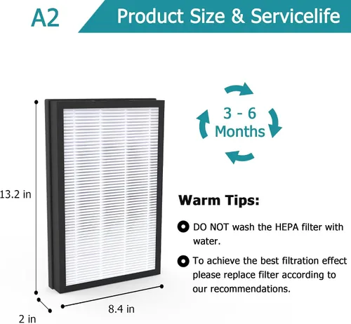 Vista 3 de Filtro de repuesto HEPA A2 H13, compatible con el purificador de aire de habitación Filtrete 3M FAP-C02-A2, FAP-C03-A2, FAP-T03-A2, FAP-SC02L, Parte