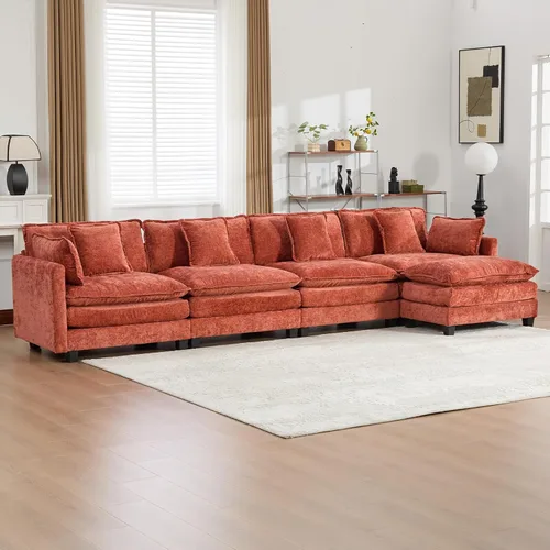 Vista 50 de Sofá seccional modular verde de 111.5", sofás seccionales grandes de 3 plazas para sala de estar, sofá nube oversized de tela chenille con otomana