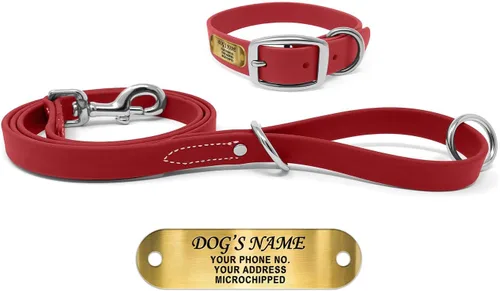 Vista 15 de Regal Dog Products Collares de perro pequeños negros impermeables con placa de nombre personalizada grabada Collar de perro de Biothane