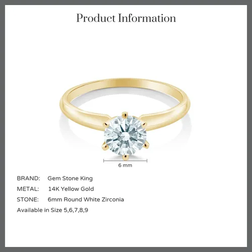 Vista 18 de Anillo de compromiso solitario con piedra preciosa redonda de oro amarillo de 14 quilates de 0.236 in para mujer Ajuste clásico de 6 puntas
