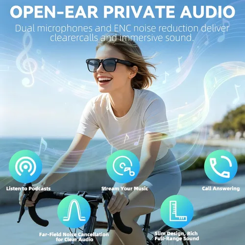 Vista 5 de Gafas inteligentes AI con cámara de 8 MP, gafas de sol de video HD 1080P