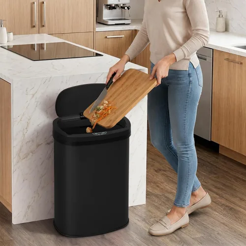 Vista 10 de BLKMTY - Bote de basura de 13 galones con tapa, sensor de movimiento, color negro Stainless Steel Garbage Cans, 50 L Automatic Touchless Kitchen