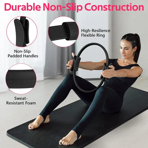 Vista 2 de WALITO Kit de Pilates para el Hogar para Mujeres, Juego de Anillo de Pilates con Círculo Mágico, Bandas de Resistencia, Bandas de Ejercicio Figura