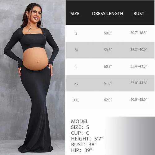 Vista 4 de Bhome Vestido de sesión de fotos de maternidad, manga larga, sexy, recortado, espalda descubierta, vestido largo de maternidad, trajes de fotografía