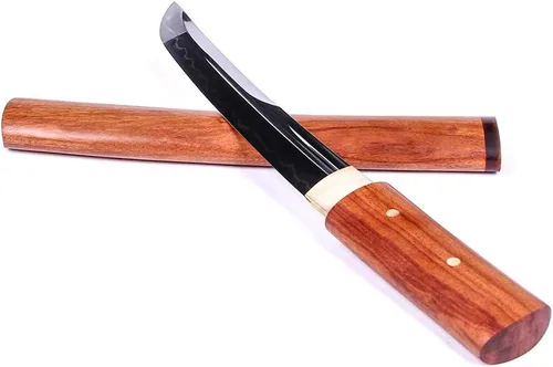 Vista 7 de siwode Katana corta y afilada hecha a mano, espada real samurái ninja japonesa (T10 templada) de 15 pulgadas Vaina De Ébano