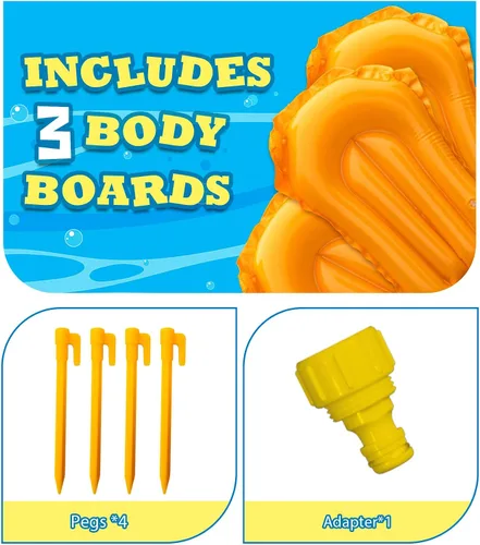 Vista 4 de Spring Water Tobogán acuático para patio trasero de niños, 17 pies x 3 carriles de carreras, toboganes de agua deslizantes con aspersor para edades