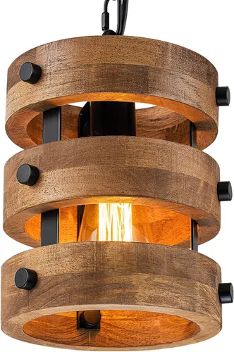 Vista 11 de Paquete de 2 Luces Colgantes de Madera Estilo Granja para Isla de Cocina, Accesorios de Iluminación para Comedor sobre Mesa, Lámpara de Araña