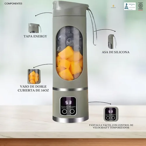Vista 5 de Licuadora portátil de 16 oz/16.9 fl oz para jugos y batidos con 12 cuchillas de acero inoxidable Recargable por USB y control de múltiples Verde