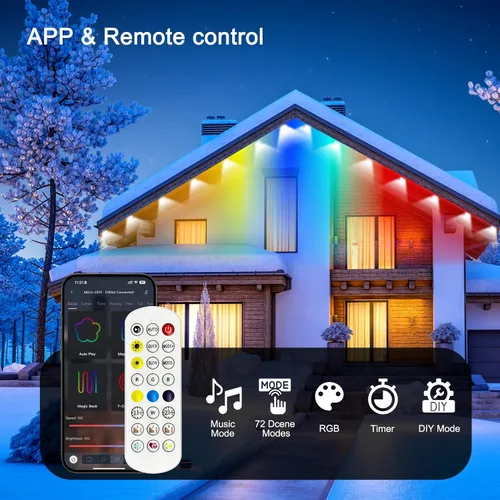 Vista 3 de Luces Permanentes para Exteriores, Luces de Cadena para Exteriores de 200 pies RGB Inteligentes con 72 Modos de Escena, Luces de Vacaciones