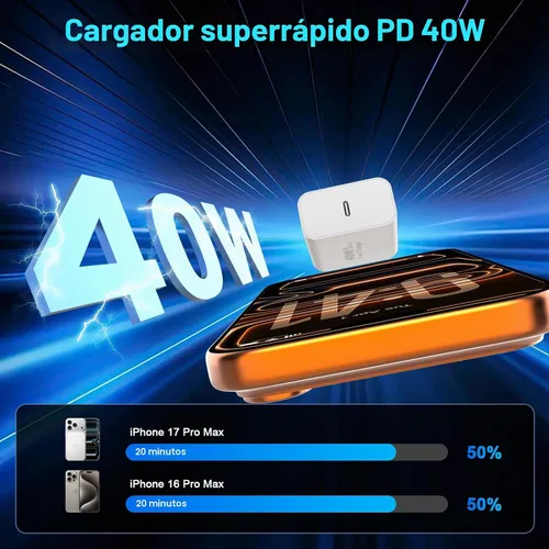 Vista 2 de [Certificado Apple MFi] Cargador de iPhone 17 de carga rápida, paquete de 2 cargadores de iPhone de 40 W USB C bloque con cable de carga tipo C de 6