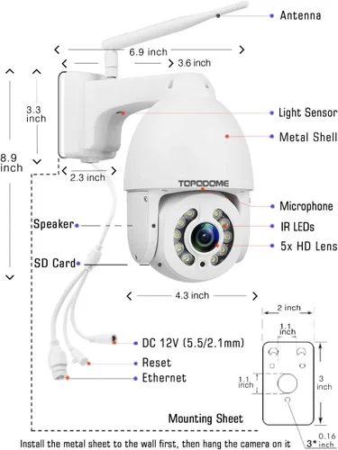 Vista 5 de Cámara de seguridad PTZ de 5 MP con seguimiento de movimiento al aire libre, reflector de vigilancia IP, cámara RTSP inalámbrica WiFi