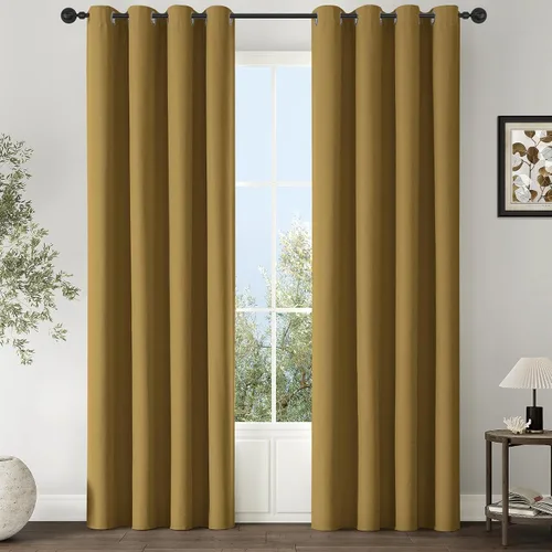 Vista 104 de ChrisDowa Cortinas 100% Opacas de Abedul Sólido de 45 Pulgadas de Largo, 2 Paneles para Dormitorio y Sala de Estar, Estilo Granja Oscurecedoras
