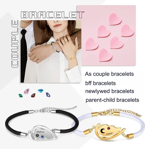 Vista 2 de Pulseras personalizadas para parejas pulseras a juego para parejas novios y novias recién casados dulces relaciones pulseras personalizadas