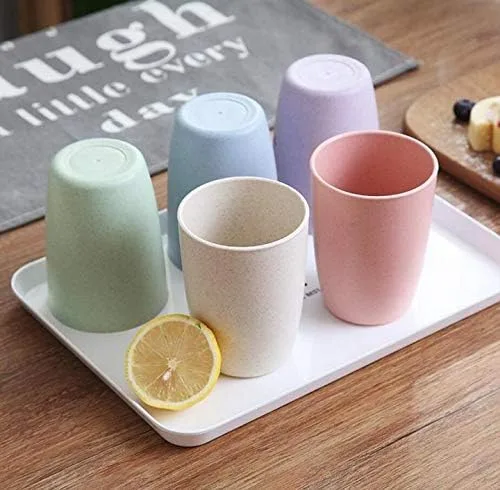 Vista 5 de Paquete de 5 vasos de paja de trigo irrompible reutilizable para beber saludable (12 onzas), color beige
