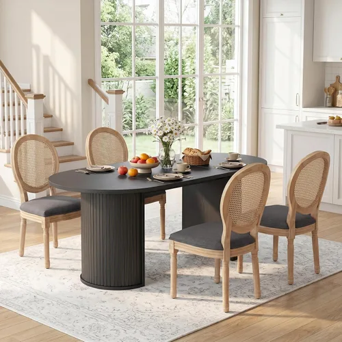 Vista 24 de SoarFlash Juego de mesa de cocina y sillas para 4, juego de mesa de comedor de 47 pulgadas para 4 personas con sillas tapizadas de terciopelo, juego