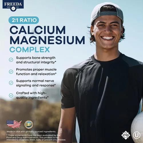 Vista 2 de Freeda Suplemento de calcio y magnesio 2:1 - Suplementos de magnesio y calcio para mujeres y hombres - Salud y fuerza ósea, función nerviosa