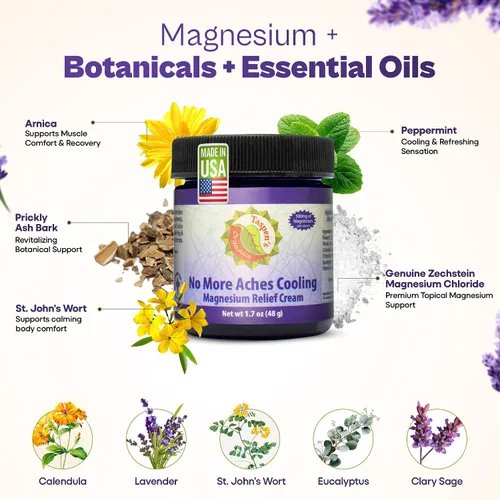 Vista 4 de Taspen's Organics Magnesium No More Aches Cooling Cream – Crema tópica de magnesio para alivio muscular, dolores musculares y recuperación después