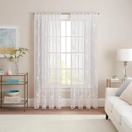 Vista 10 de Waverly Sherry Cortina de encaje ligera y elegante con bolsillo para varilla, cortina de ventana floral para sala de estar (1 panel), 54 x 63
