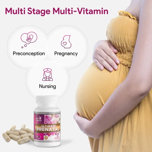 Vista 4 de Nutri Supreme Ultimate Vitaminas prenatales, 90 cápsulas vegetales. 1,000 mcg de folato, multivitamínico de embarazo uno por día con más de 20