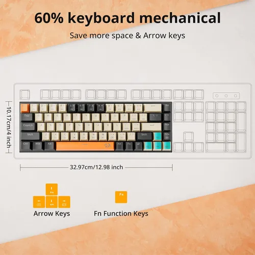 Vista 2 de Redragon Teclado mecánico 60% para juegos, 68 teclas, teclado RGB de oficina con cable con teclas de flecha, macro programable, interruptores rojos
