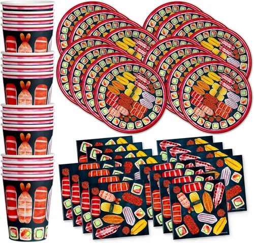 Vista 14 de Juego de suministros para fiesta de cumpleaños de aguacate, platos, servilletas, vasos, vajilla para 16