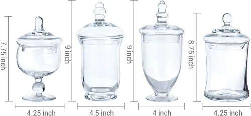 Vista 5 de MyGift Juego de 4 tarros de boticario de cristal, tarros de caramelo transparentes con tapas Decorative Containers For Sweets Snacks Accessories