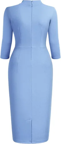 Vista 7 de Miusol - Vestido entallado de cóctel, plisado, estilo retro, cuello medio.