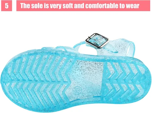 Vista 6 de Amtidy Zapatos de gelatina para niñas, sandalias de cumpleaños de princesa de la reina de las nieves para niñas pequeñas, para fiestas inspiradas