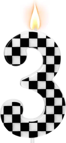 Vista 9 de Velas temáticas de autos de carreras para cumpleaños, velas numeradas número 0 a cuadros, decoración de pastel a cuadros en blanco y negro, adorno