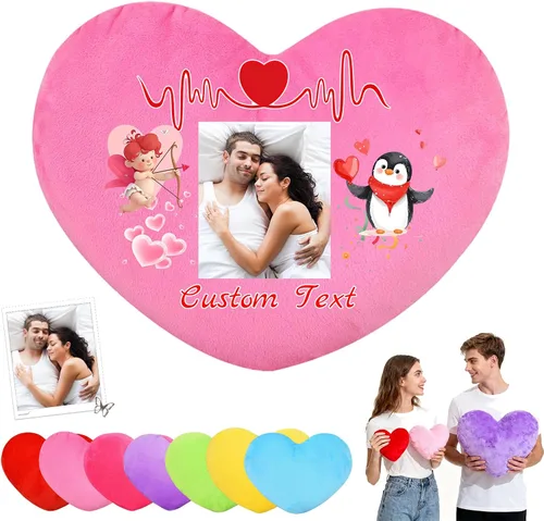 Vista 10 de Almohada de corazón personalizada con relleno, almohadas personalizadas en forma de corazón con nombre de foto como almohadas de San Valentín