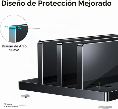 Vista 3 de OMOTON Soporte vertical para laptop, soporte doble acrílico negro para juegos de MacBook